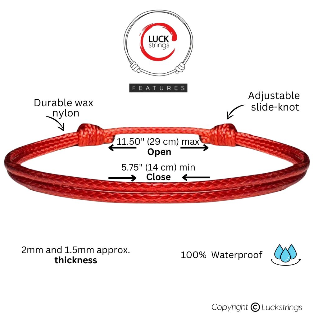 Red Wax Nylon Cord Bracelet close-up - Luck Strings