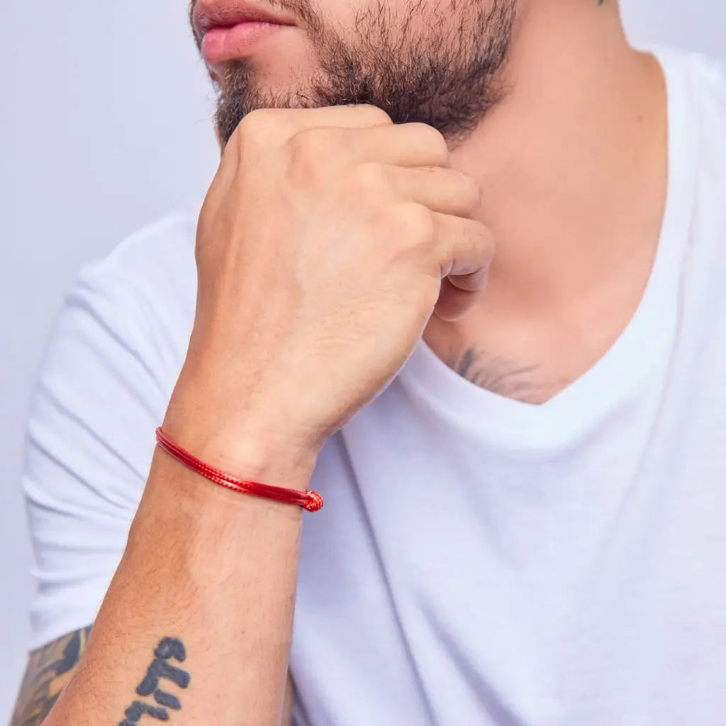 Red waxed nylon cord bracelet 2mm closeup