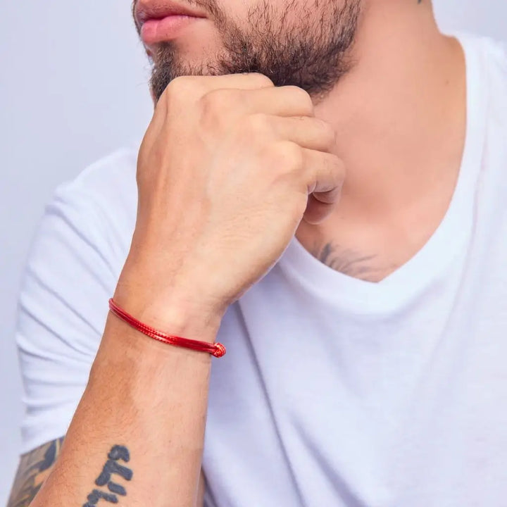 Red waxed nylon cord bracelet 2mm closeup