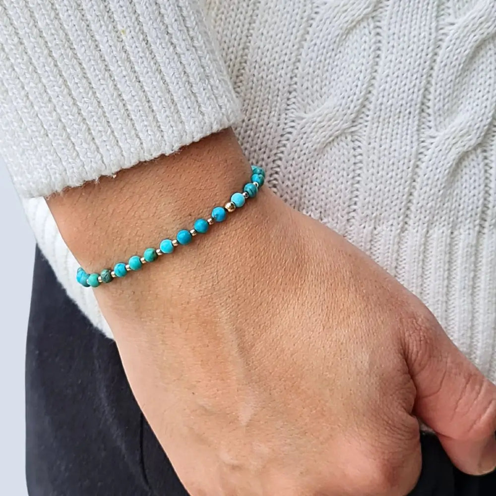 Natural turquoise solid gold bracelet - Luck Strings