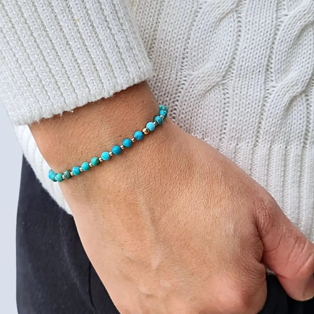 Natural turquoise solid gold bracelet - Luck Strings