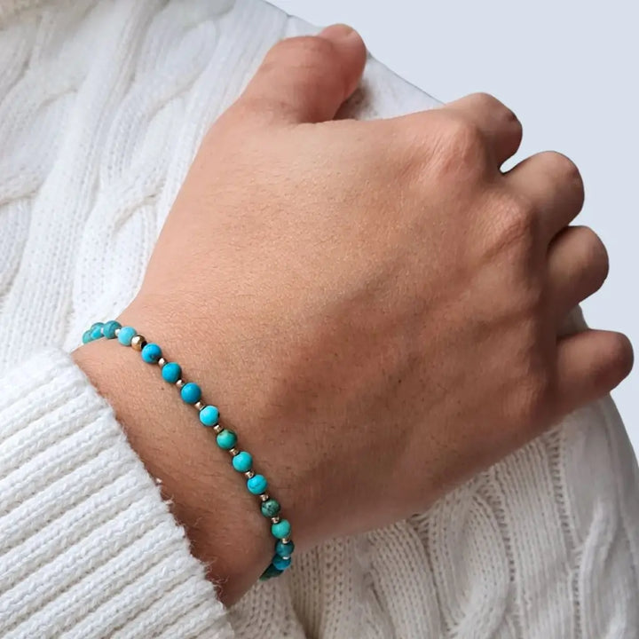 Natural turquoise solid gold bracelet - Luck Strings