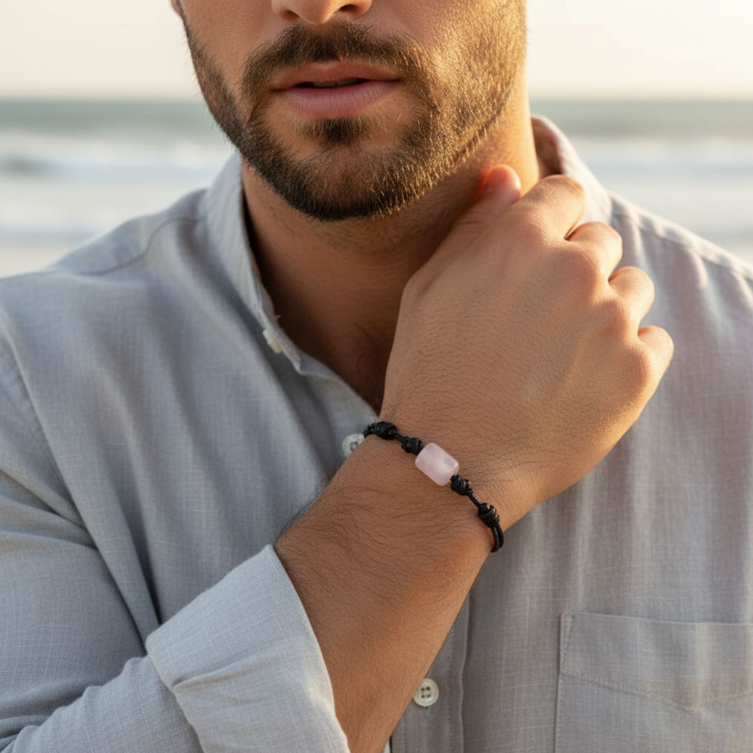 Unisex Rose Quartz Cylinder Bracelet