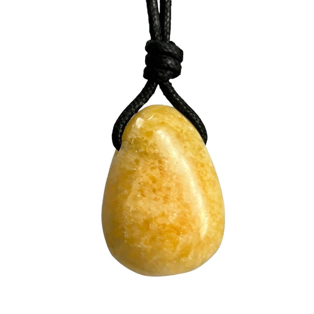 Yellow Calcite Pendant Necklace on black wax cotton cord 