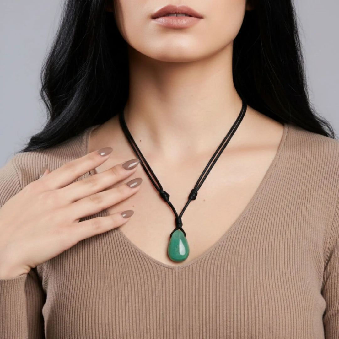 Green Aventurine Pendant Necklace - Adjustable Bohemian Style