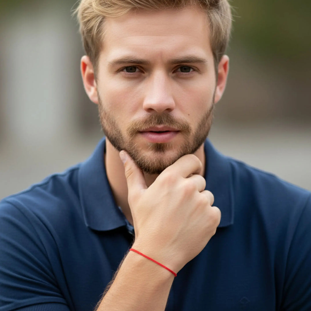 Man wearing a blue polo shirt with a blurred background