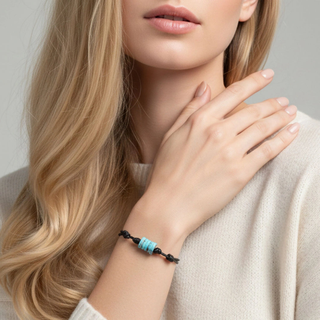 turquoise bone beads bracelet blonde model