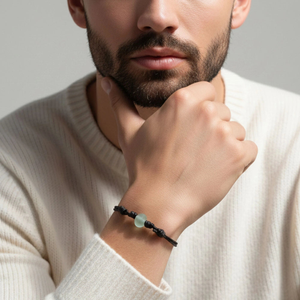 Recycled glass bracelet men ivory sweater