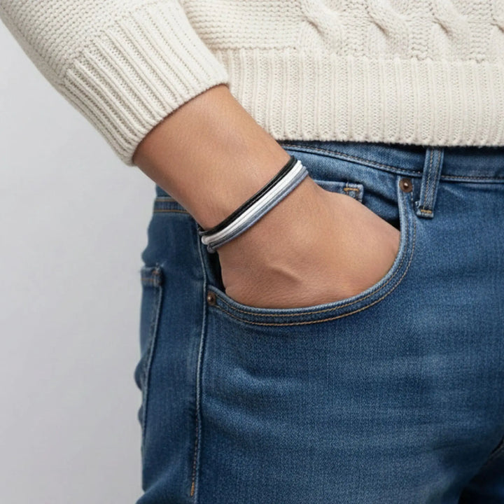 Wax Nylon Bracelet Trio Black/White/Gray