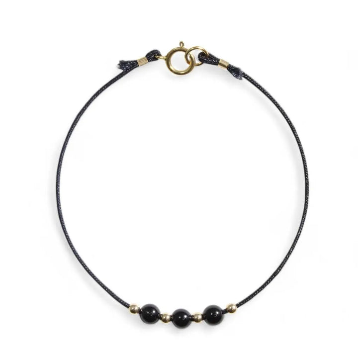 14K Gold & Black Tourmaline Red String Bracelet