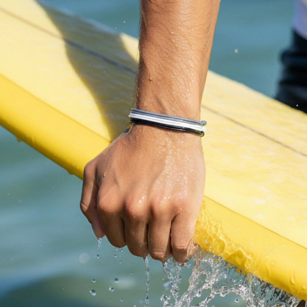 Wax Nylon Bracelet Trio Black/White/Gray