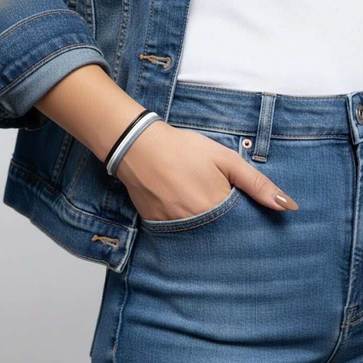 Wax Nylon Bracelet Trio Black/White/Gray