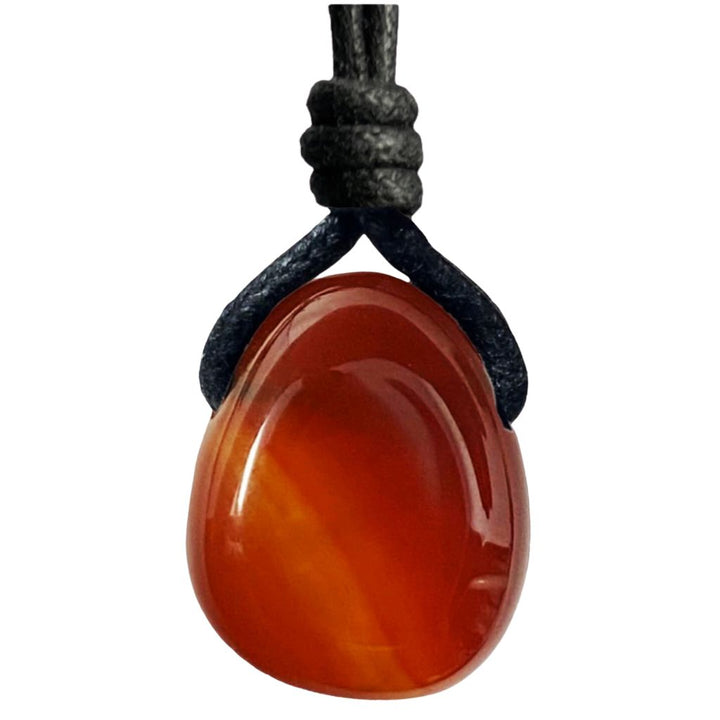 carnelian pendant necklace on black wax cotton cord 