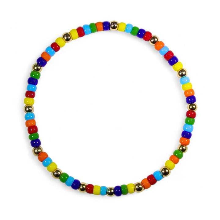 14K Gold Rainbow Beaded Bracelet on display, highlighting the vibrant colors and high-quality design - Luck Strings