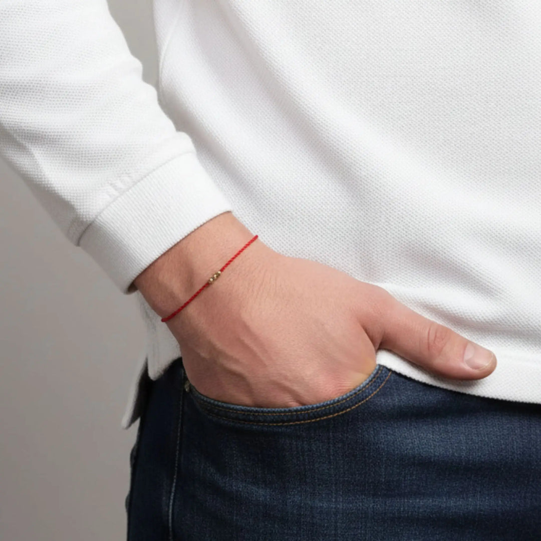 14K Solid Gold Bead Red String Bracelet - Timeless Elegance