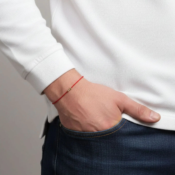 14K Solid Gold Bead Red String Bracelet - Timeless Elegance