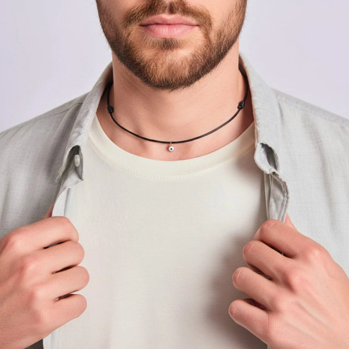 14K Gold Filled Evil Eye Choker - Adjustable, Waterproof Wax Nylon