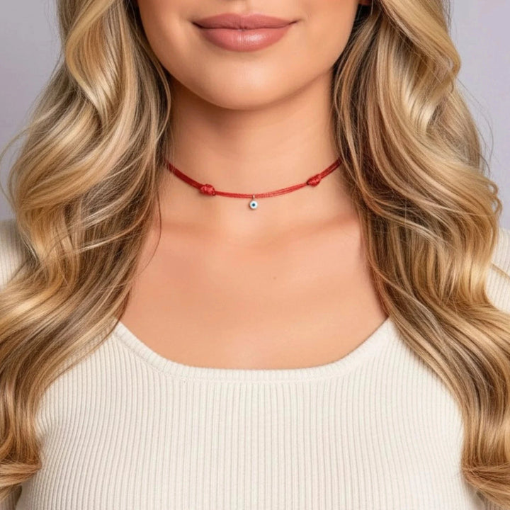 14K Gold Filled Evil Eye Choker - Adjustable, Waterproof Wax Nylon