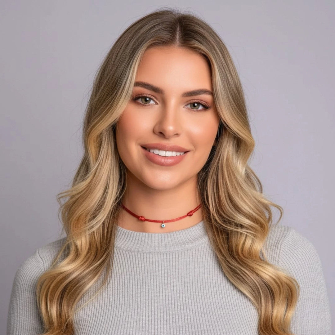 14K Gold Filled Evil Eye Choker - Adjustable, Waterproof Wax Nylon