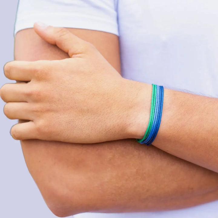 Modeled Green, Blue & Navy Cord Bracelet Set - Perfect for Beach Vibes - Luck Strings