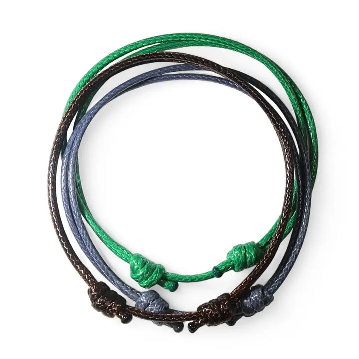 Gray, Green & Brown Cord Bracelet Set - Forest Mist Trio - Luck Strings