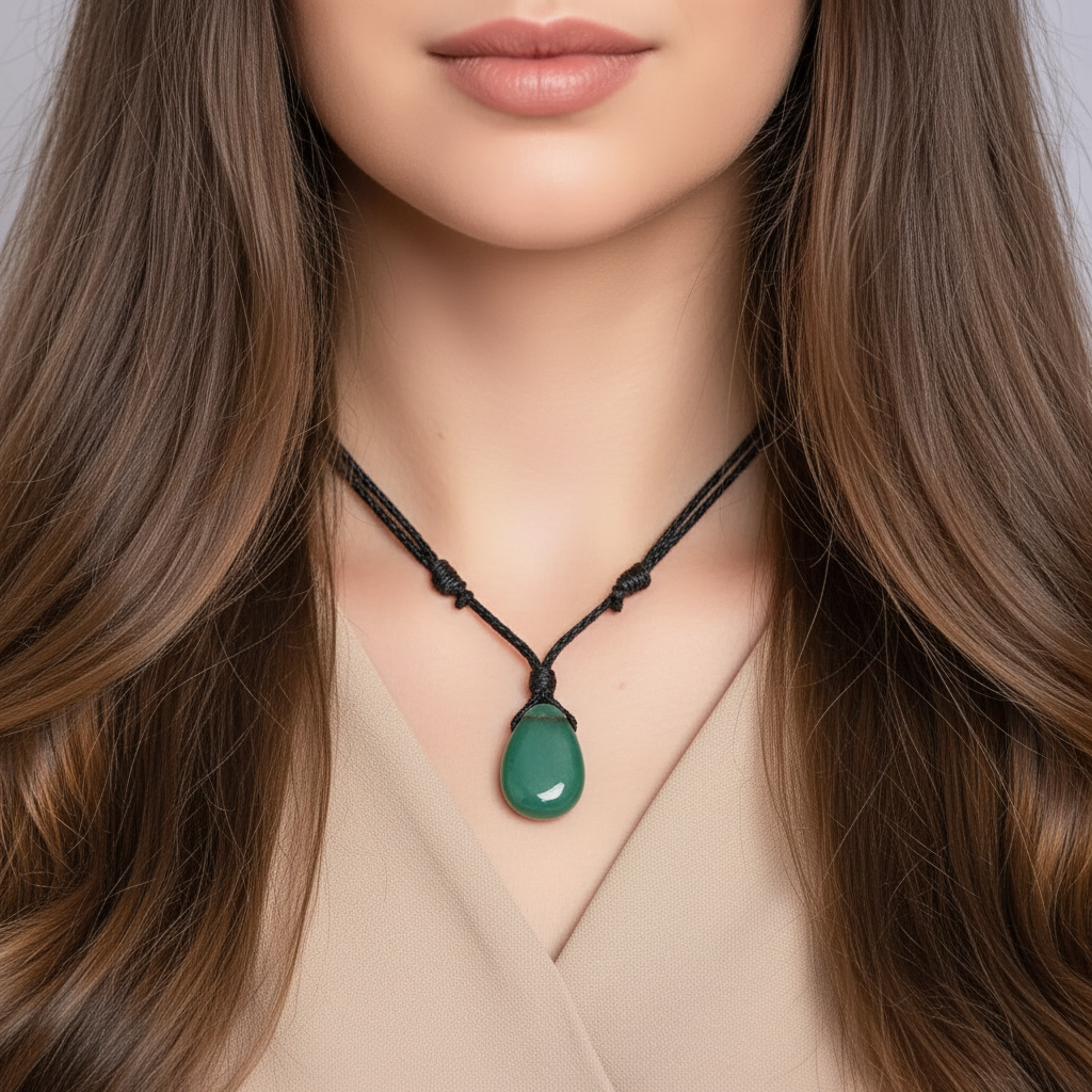Green Aventurine Pendant Necklace - Adjustable Bohemian Style