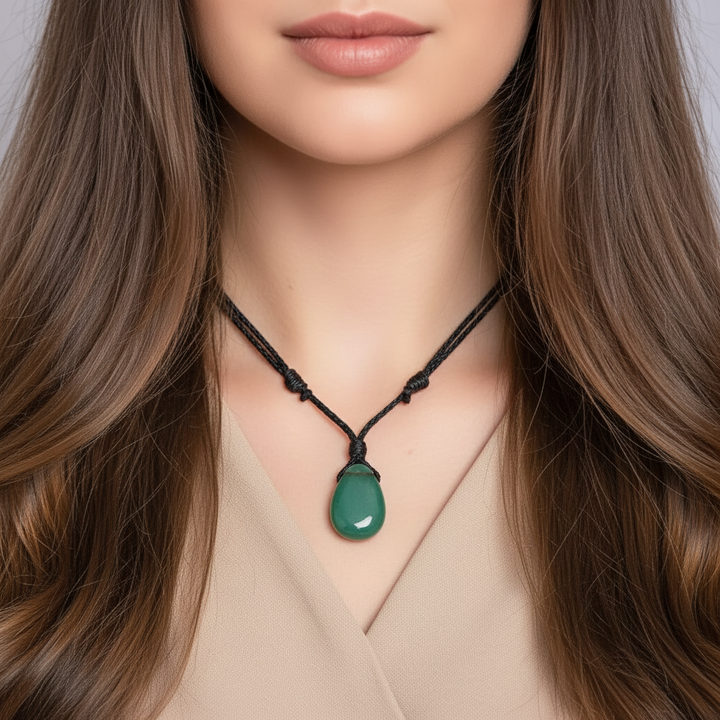 Green Aventurine Pendant Necklace - Adjustable Bohemian Style
