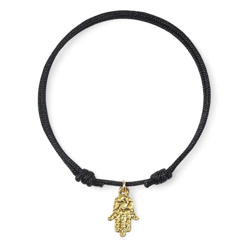 Adjustable gold vermeil Hamsa bracelet symbolizing protection and luck. Luck Strings
