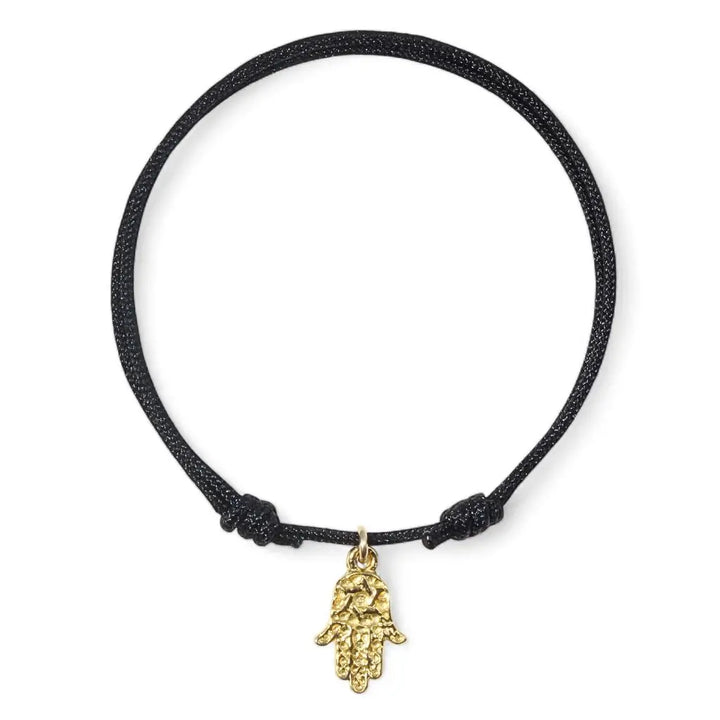 Adjustable gold vermeil Hamsa bracelet symbolizing protection and luck. Luck Strings