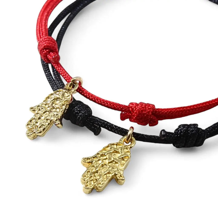 Adjustable gold vermeil Hamsa bracelet symbolizing protection and luck. Luck Strings