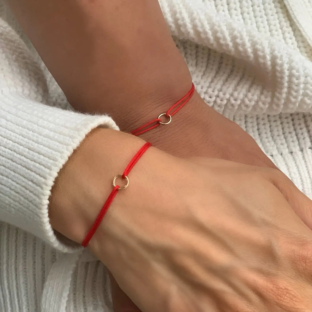 14K Solid Gold Karma Red String Bracelet - Adjustable Unisex