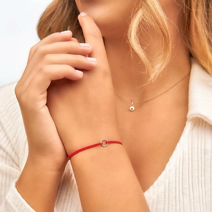 14K Solid Gold Karma Red String Bracelet - Adjustable Unisex