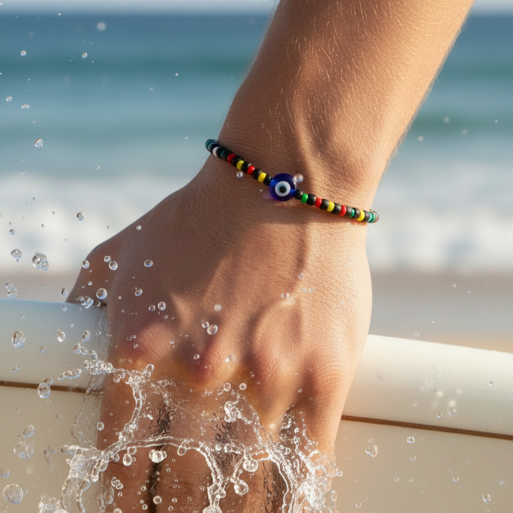 Black Multicolor Seed Bead Evil Eye Bracelet