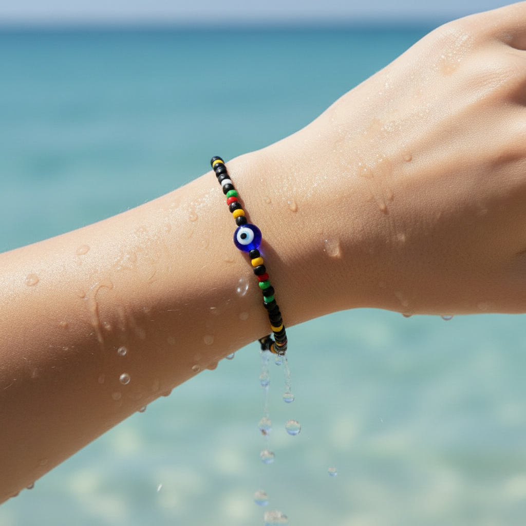 Black Multicolor Seed Bead Evil Eye Bracelet