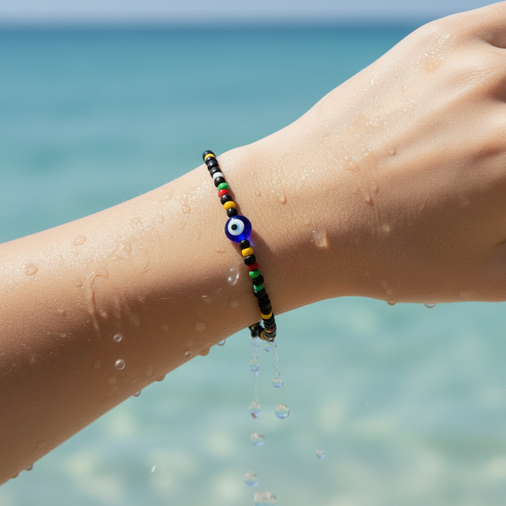Black Multicolor Seed Bead Evil Eye Bracelet