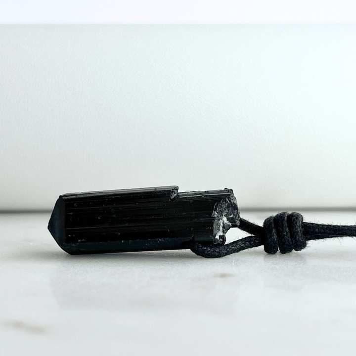 Raw Black Tourmaline OOAK Point Pendant Necklace - A symbol of grounding and resilience by Luck Strings.
