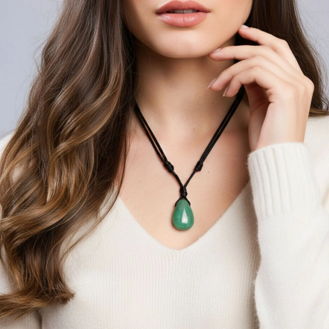 Green Aventurine Pendant Necklace - Adjustable Bohemian Style