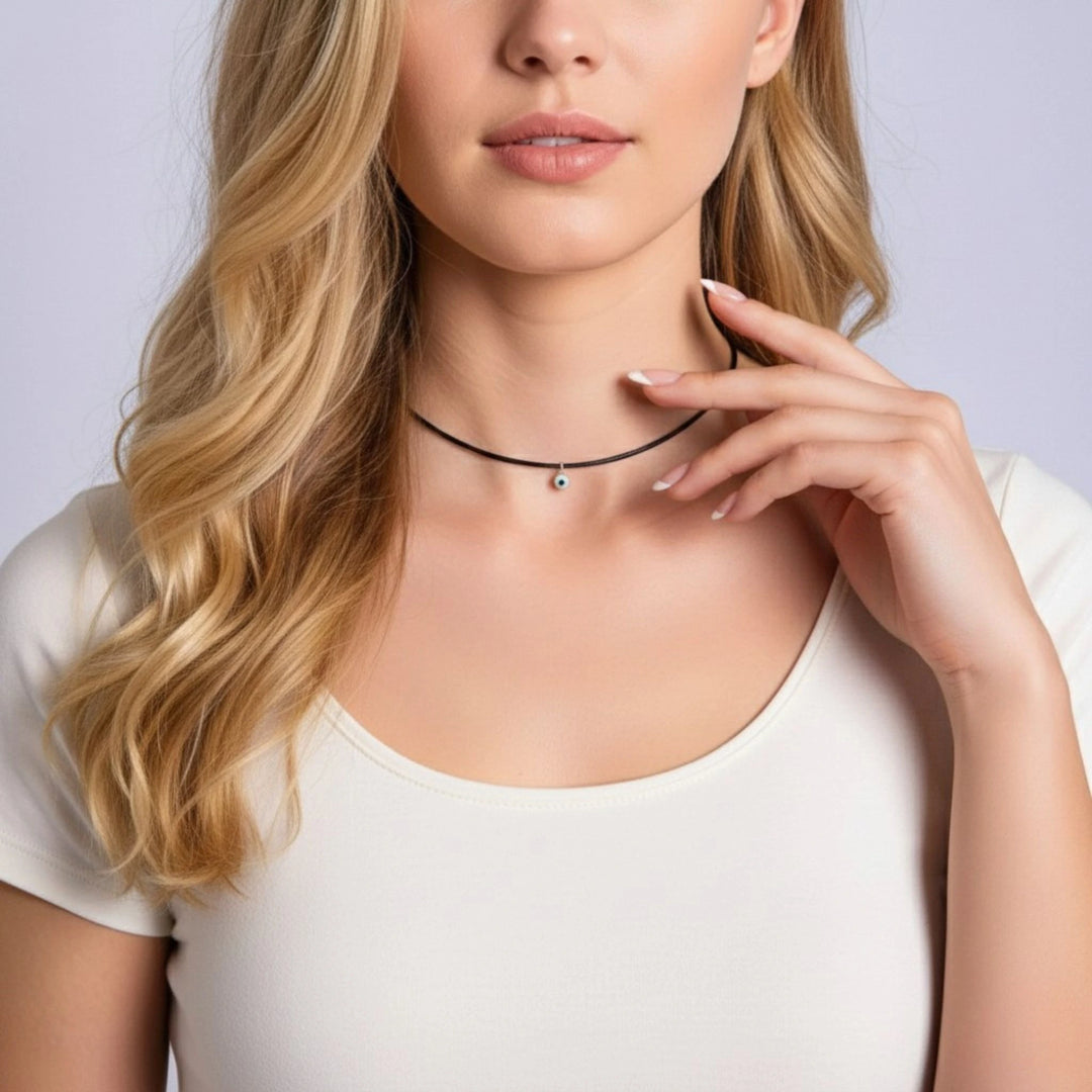 14K Gold Filled Evil Eye Choker - Adjustable, Waterproof Wax Nylon
