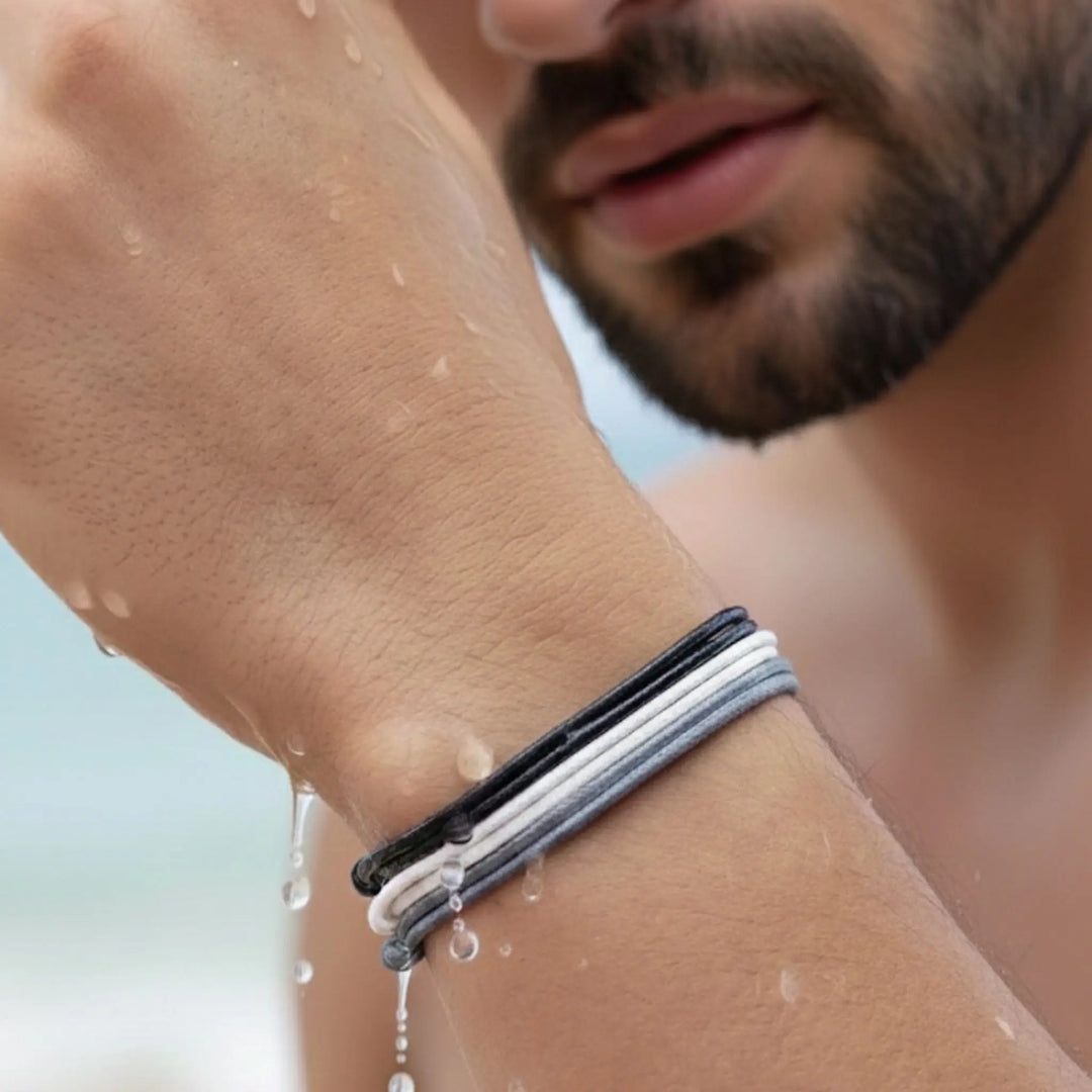 Wax Nylon Bracelet Trio Black/White/Gray