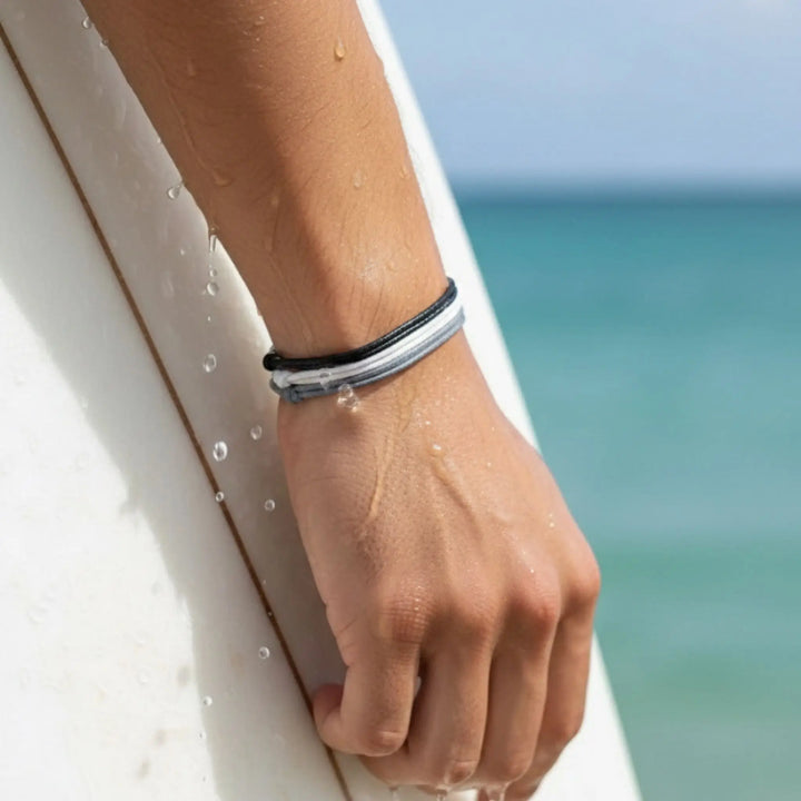 Wax Nylon Bracelet Trio Black/White/Gray