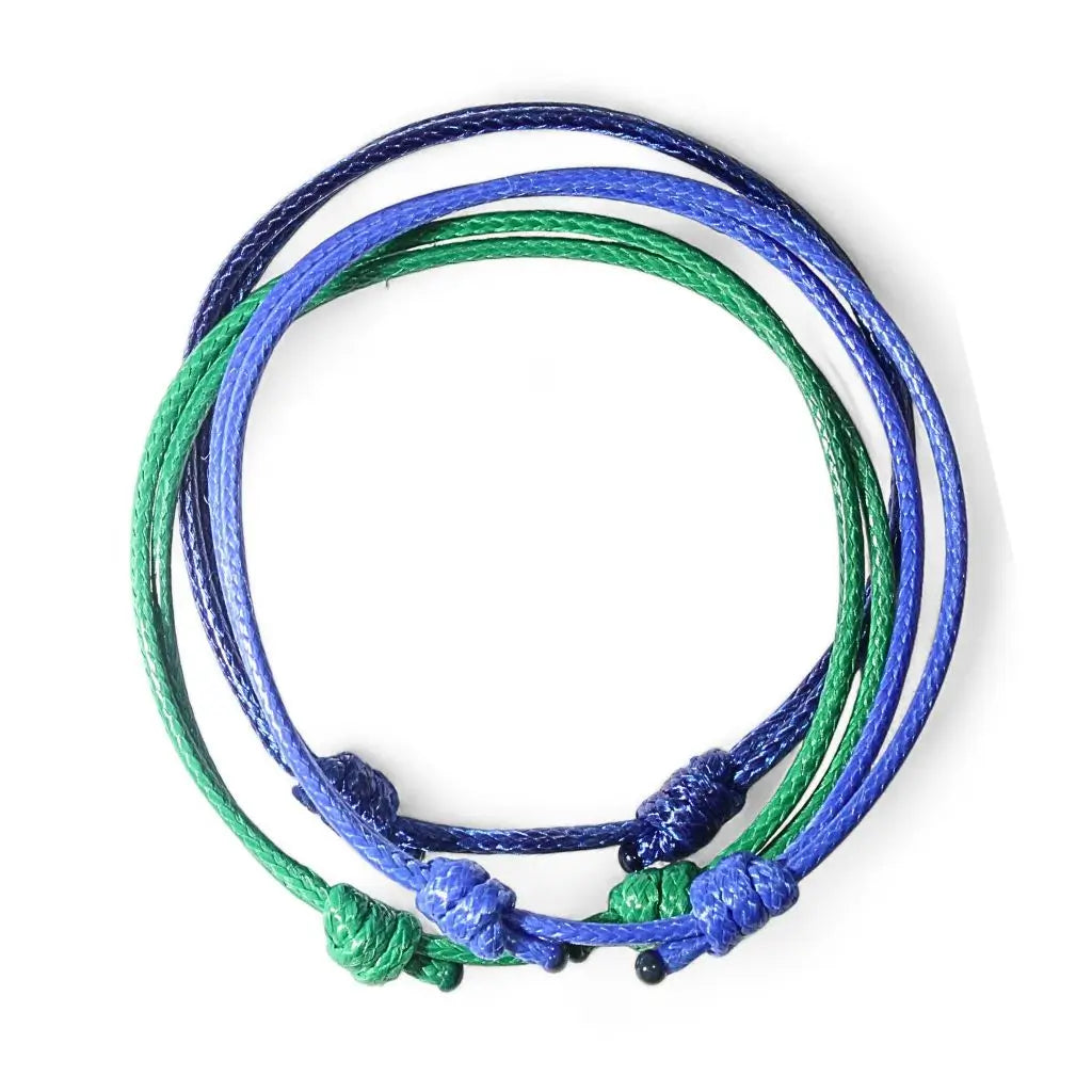 Green, Blue & Navy Cord Bracelet Set - Ocean Breeze Trio - Luck Strings