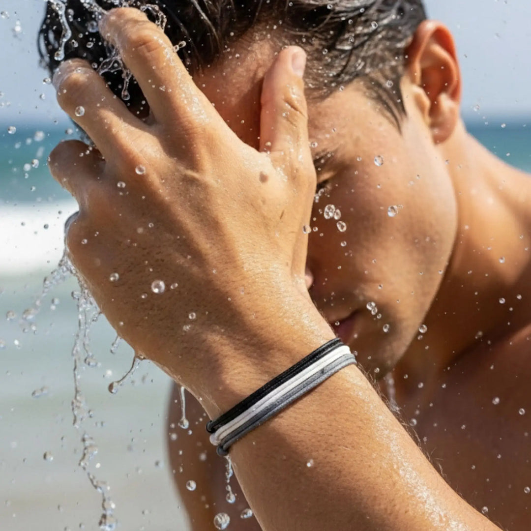 Wax Nylon Bracelet Trio Black/White/Gray