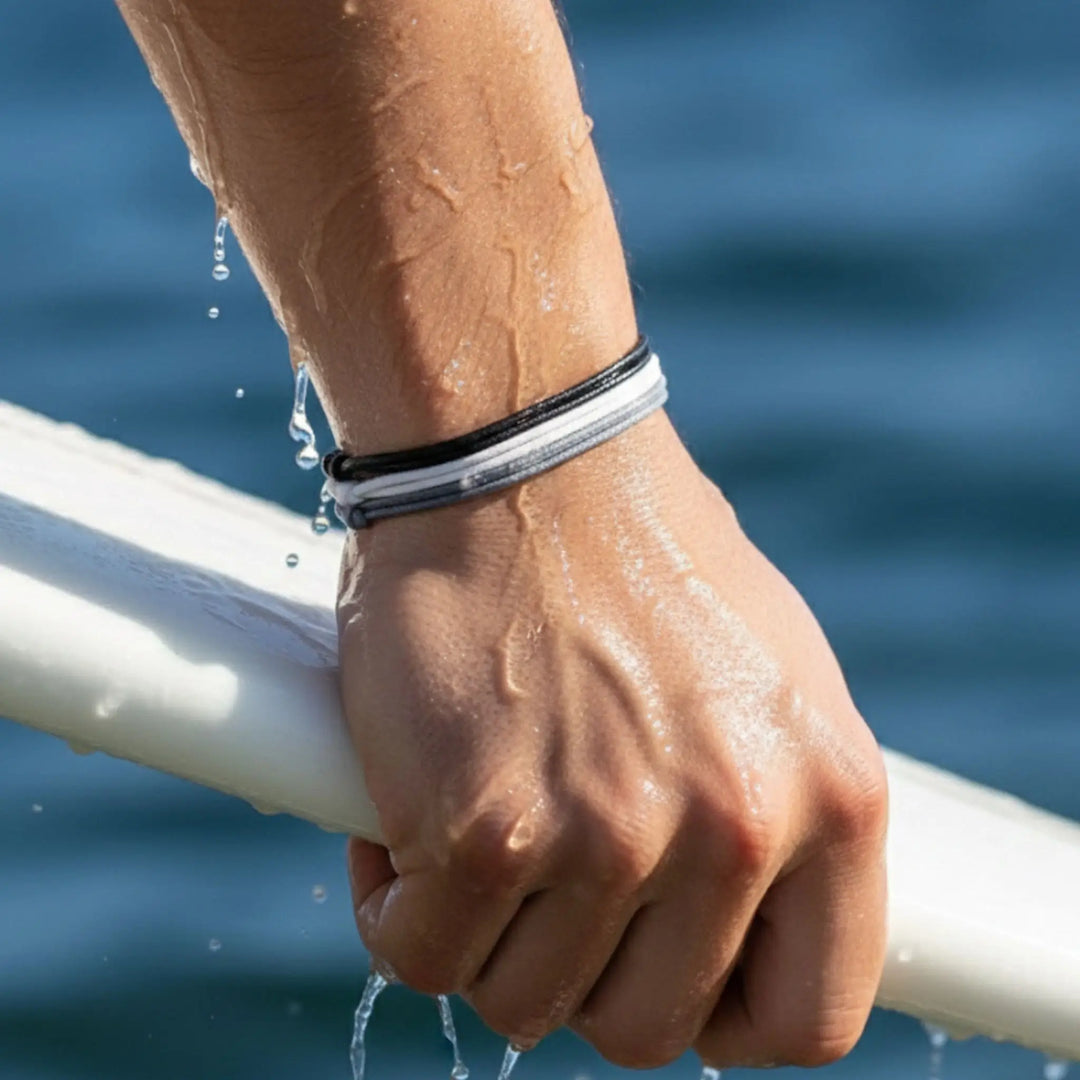 Wax Nylon Bracelet Trio Black/White/Gray