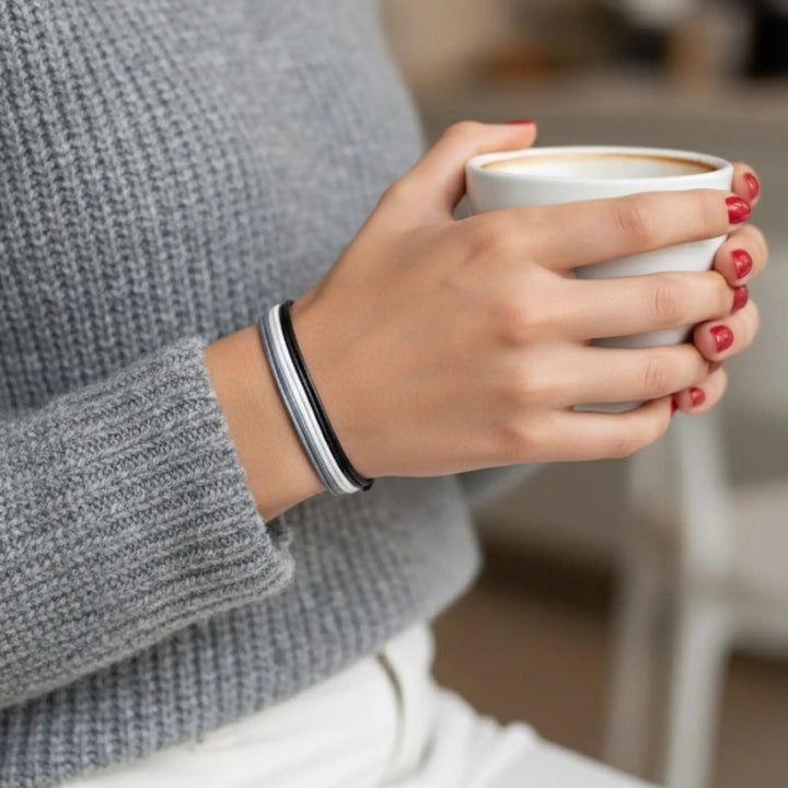 Wax Nylon Bracelet Trio Black/White/Gray