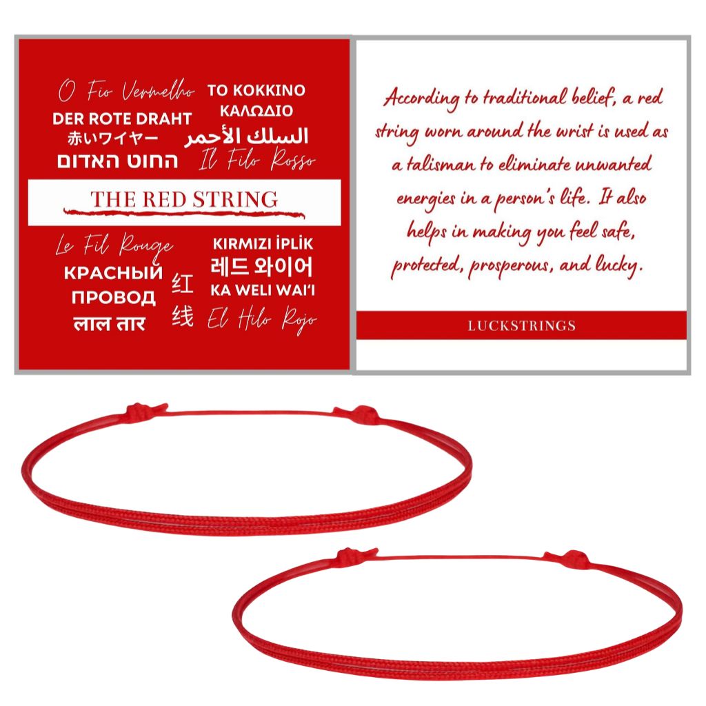 2 PACK ADJUSTABLE RED CORD BRACELETS-Luck String