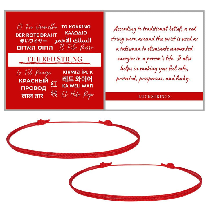2 PACK ADJUSTABLE RED CORD BRACELETS-Luck String