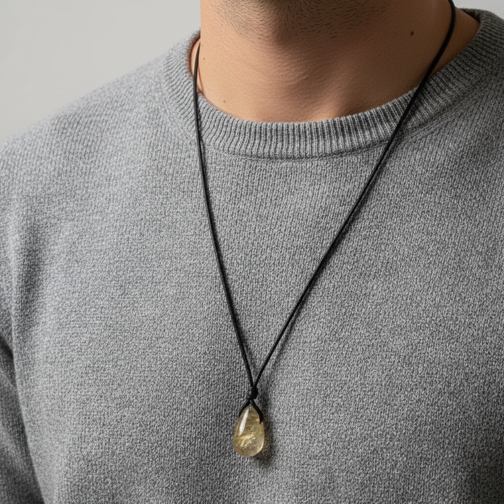 Rutilated Quartz Pendant Necklace - Adjustable Bohemian Style