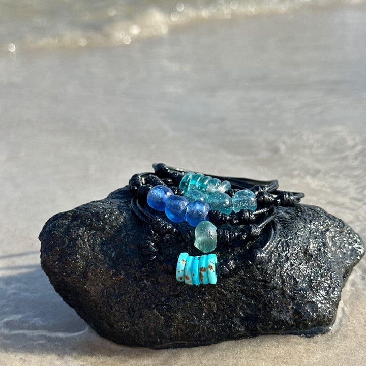 recycled glass bracelets ocean stacked