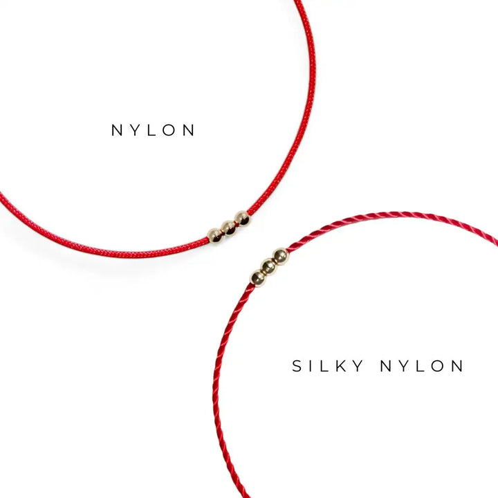 Comparison of Silky vs Nylon Red String Bracelet Materials by Luck Strings