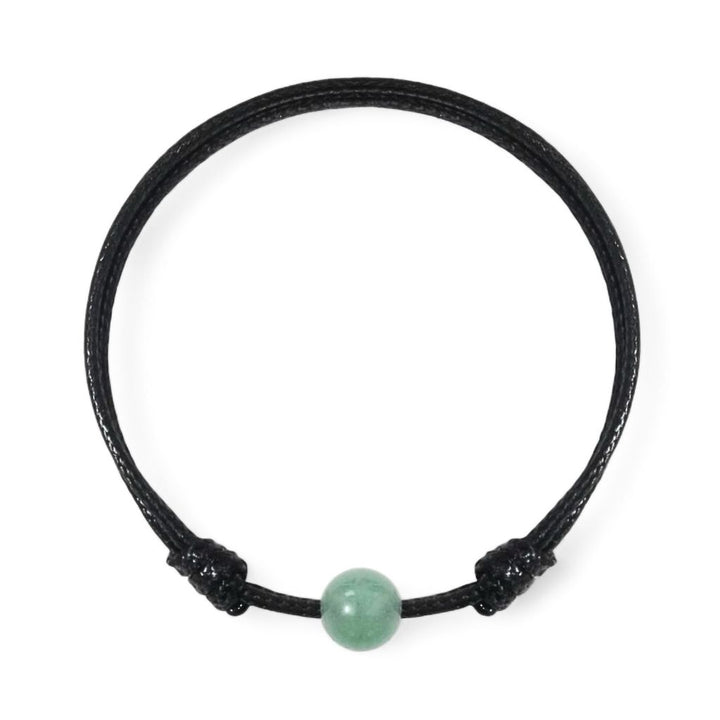Smooth aventurine round bead bracelet on black waxed nylon cord.